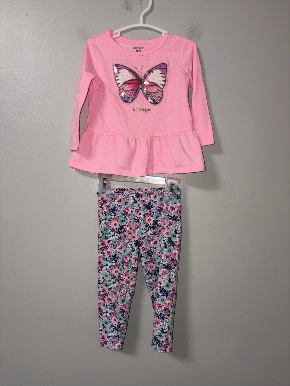 Carters Pink Butterfly Long Sleeve Top Floral Leggings 18M